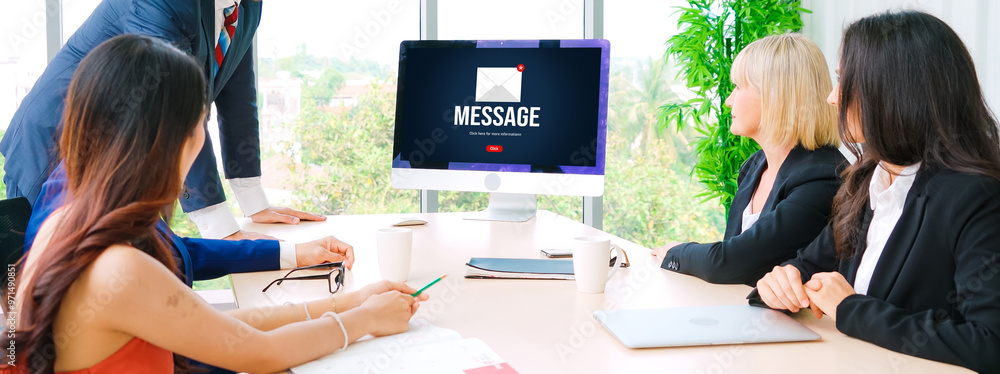 Poster email notification message showing on computer screen snugly. digital marketing message information 