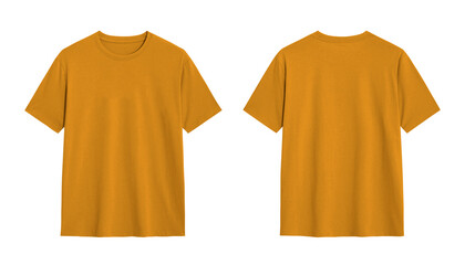 Yellow t shirt mockup, front and back view, isolated on white background. Great for clothing...