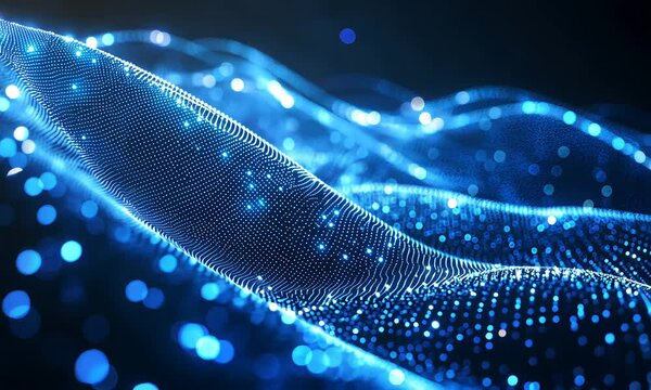 abstract wave background with blue dots and glowing particles. digital data concept. 3 d illustration