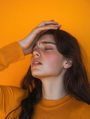 Obraz premium Woman with hands on head