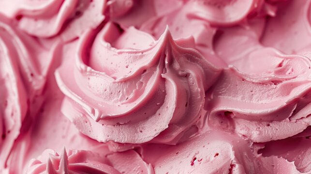 Close-up of pink icing frosting with smooth, wavy patterns. bakery and dessert background. ice cream - Powered by Adobe