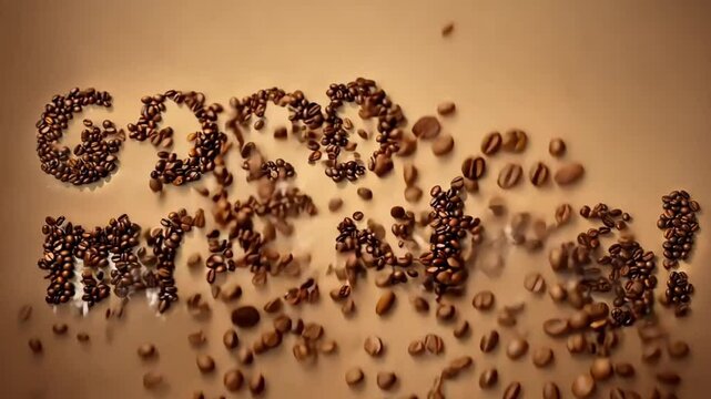 Creative coffee bean artwork for a morning greeting or cafe decor. 4k video footage