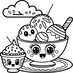 a drawing of a turtle with a cup of ice cream and a spoon