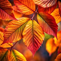 Closeup of vibrant autumn leaves with blurred background