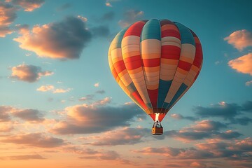 Fototapeta premium Colorful hot air balloon soars across a vibrant sunset sky
