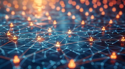 Business network with global reach, highlighting data analysis, customer connections, and HR recruitment. Emphasis on technology, social networks, and teamwork