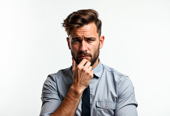 Thoughtful businessman making a decision with copy space