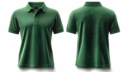 A green polo shirt displayed from the front and back, showcasing its design and color.