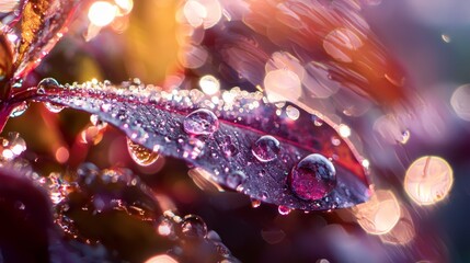  A tight shot of a water droplet on a leaf, backed by a basket of soft light from the background