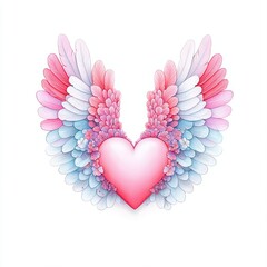 A beautiful illustration of pink and blue wings forming a heart, symbolizing love and freedom in a unique artistic style.