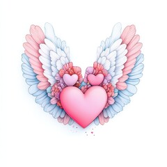 A charming illustration of a heart with angelic wings, symbolizing love and protection in a soft pastel palette.