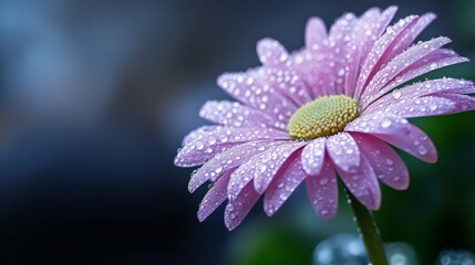 Obraz premium A tight shot of a pink flower, dewdrops adorning its petals, background softly blurred