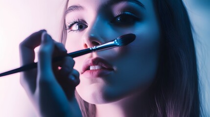 Fototapeta premium A woman having her makeup applied by a makeup artist.