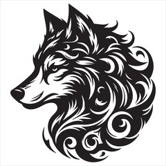 wolf head tattoo silhouette on white background
