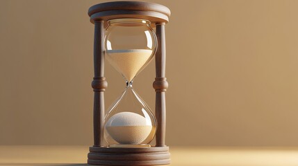 A close-up of a wooden hourglass on a brown background.