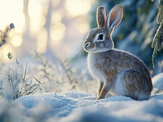 Obraz premium Rabbit in Snowy Woods