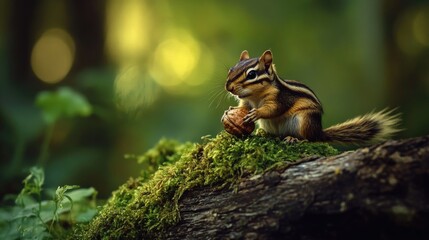 Obraz premium Chipmunk on moss-covered log