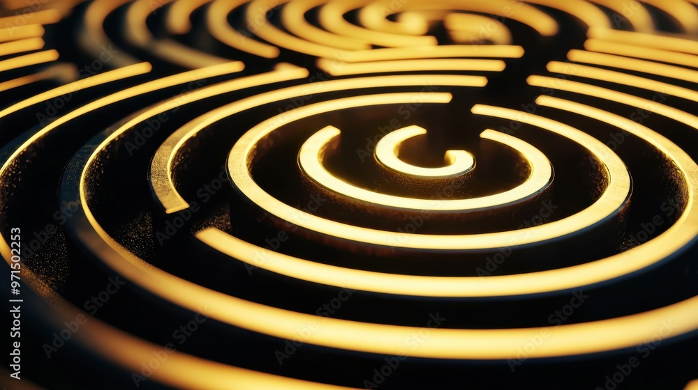 Poster a circular maze with one path illuminated in gold, showing the concept of finding a new way or pivot