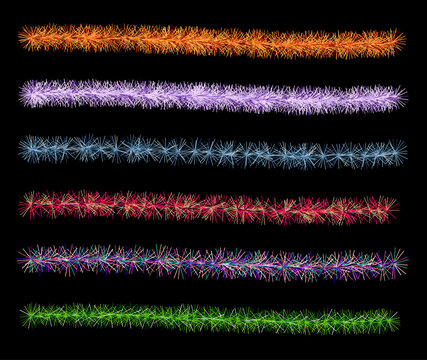 A set of colorful tinsel. Christmas and New Year decorations. For designing holiday projects. Vector graphics 