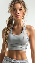 Fototapeta premium Athletic white woman in sportswear, ready to run, isolated on white