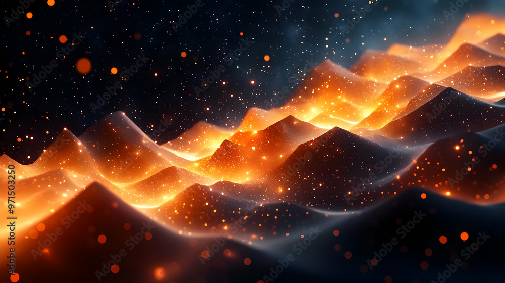 Poster a mesmerizing abstract representation of glowing waves and particles.