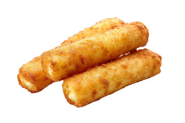 Classic mozzarella stick with a crispy outer layer and melted cheese filling isolated on transparent background