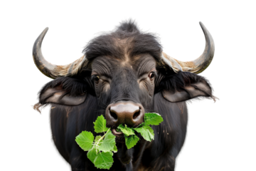 Buffalo Eating Fodder Isolated on Transparent Background in High Definition Image Showing Clear Details and Natural Behavior Ideal for Stock Photography and Digital Art
