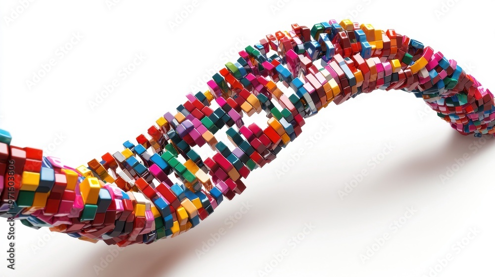 Poster a colorful dna strand made of code blocks, the continuous evolution and improvement central to agile