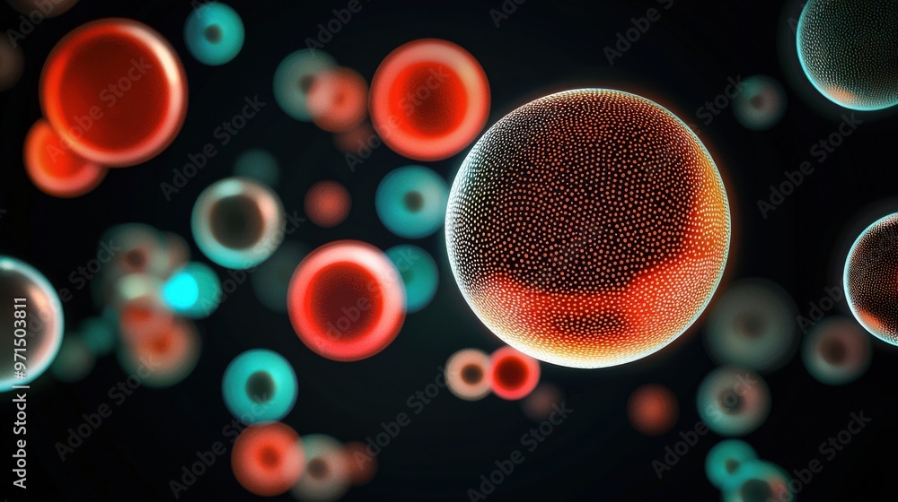 Poster a collection of abstract, floating spheres, each with a unique color and pattern, representing vario