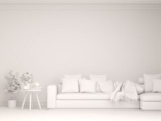 Grey living room concept with sofa. 3D illustration