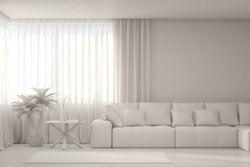 Grey living room concept with sofa. 3D illustration