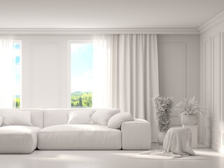 Grey living room concept with sofa. 3D illustration