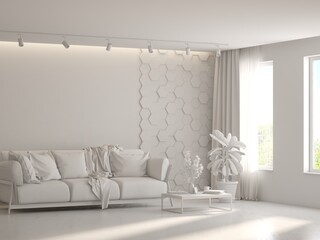 Grey living room concept with sofa. 3D illustration