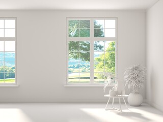 Grey empty room concept. Scandinavian interior design. 3D illustration