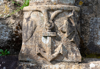 Anchor carved on a stone column at Landévennec Abbey, Brittany