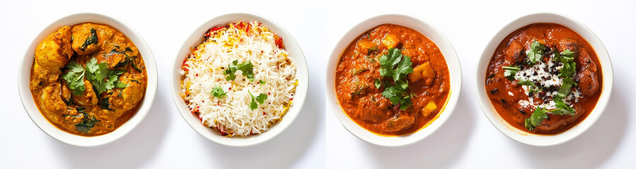 Indian cuisine on a plate with a white background