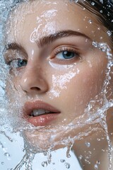 Woman with water on face