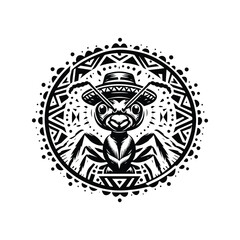ant in bohemian black and white silhouette illustration
