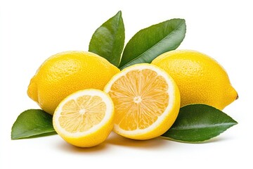 Delicious Lemon and Orange Composition with Fresh Leaves and Mint on White Background