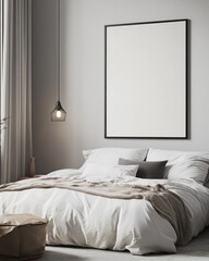 Modern Scandinavian Bedroom Mock-up with White Walls and Stylish Decor
