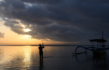 Fototapeta premium Sunrise Fisherman in Sanur Bali Indonesian