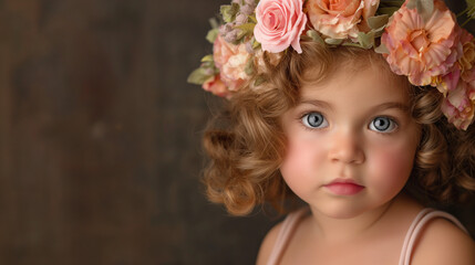 Fototapeta premium beautiful studio portrait of young girl with flower headdress