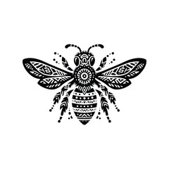 Bee in bohemian black and white silhouette illustration