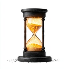 A glowing enchanted hourglass, fantasy timepiece, surreal design, orange light, isolated on white background