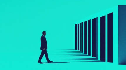 A figure walking through a series of ever-shrinking doors, representing the narrowing of opportunities or reduction of size in a business setting