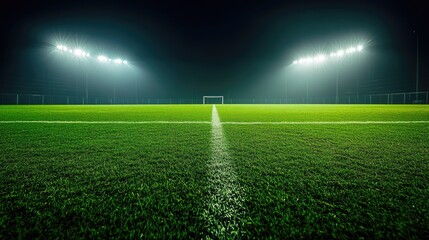 Obraz premium Soccer Field at Night with Lights