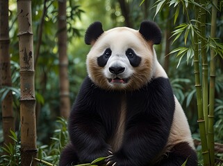 Obraz premium Adorable Panda Bear in Bamboo Forest