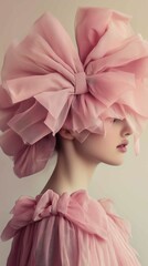 Fashion editorial headshot with elegant pink clothing and accesories in a young woman