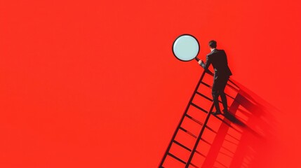 A fragmented ladder with missing rungs, and a person analyzing it with a magnifying glass, representing the process of identifying skill gaps