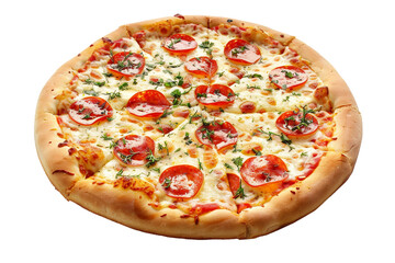 Mouthwatering pizza topped with fresh ingredients and vibrant colors isolated on transparent background